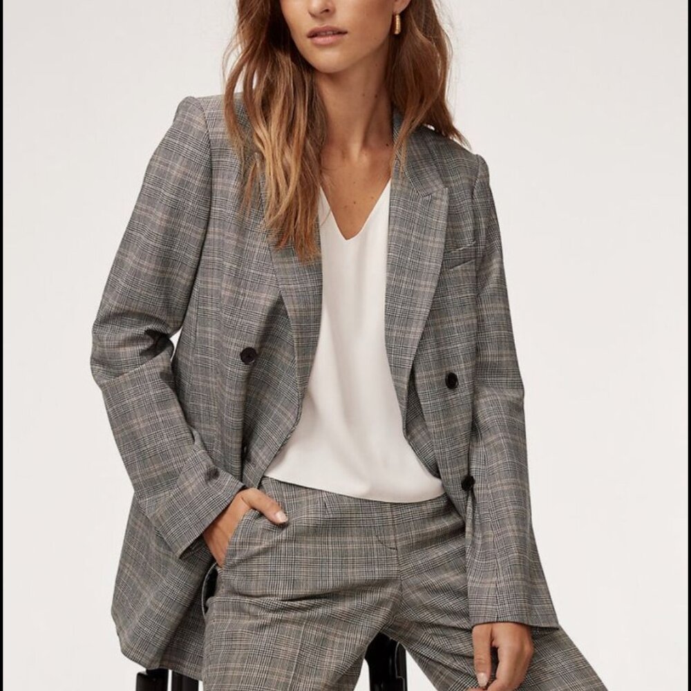 Aritzia Babaton Samuel Plaid Double Breasted Blazer 14 Corporate Academia Office